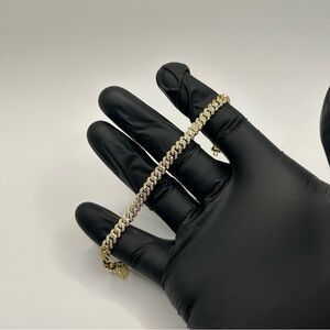 Moissanite Miami Cuban Prong Link Iced Hip Hop Gold Bracelet 7 Inch 6mm VVS1